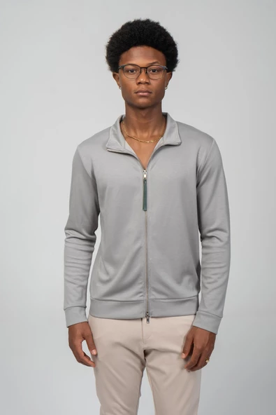 Erkek Teknolojik Kumaş İpeksi Pamuk Düz Önü Çift Fermuar Detaylı Hırka - 12