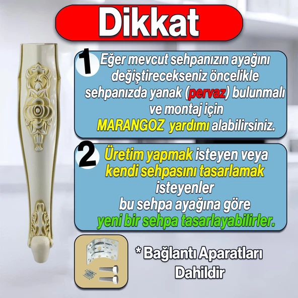 Rosa 4 Adet Plastik Sehpa Ayağı 40 cm Krem Altın Renk Orta Ayak Zigon Sehpa Mobilya Masa Ayakları - 2