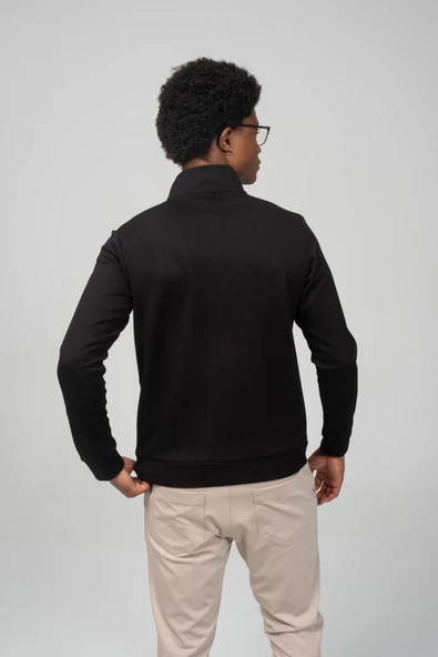 Erkek Teknolojik Kumaş İpeksi Pamuk Düz Önü Çift Fermuar Detaylı Hırka - 5