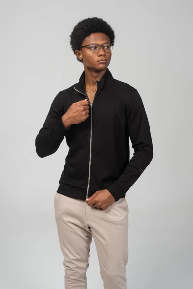 Erkek Teknolojik Kumaş İpeksi Pamuk Düz Önü Çift Fermuar Detaylı Hırka - 2