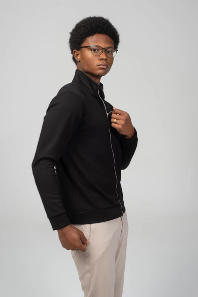 Erkek Teknolojik Kumaş İpeksi Pamuk Düz Önü Çift Fermuar Detaylı Hırka - 4