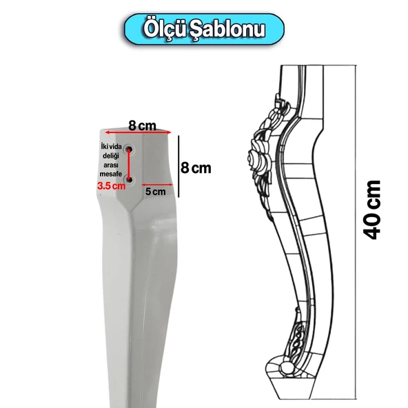 Rosa 4 Adet Plastik Sehpa Ayağı 40 cm Krem Kahverengi Renk Orta Ayak Zigon Sehpa Mobilya Ayakları - Resim 7