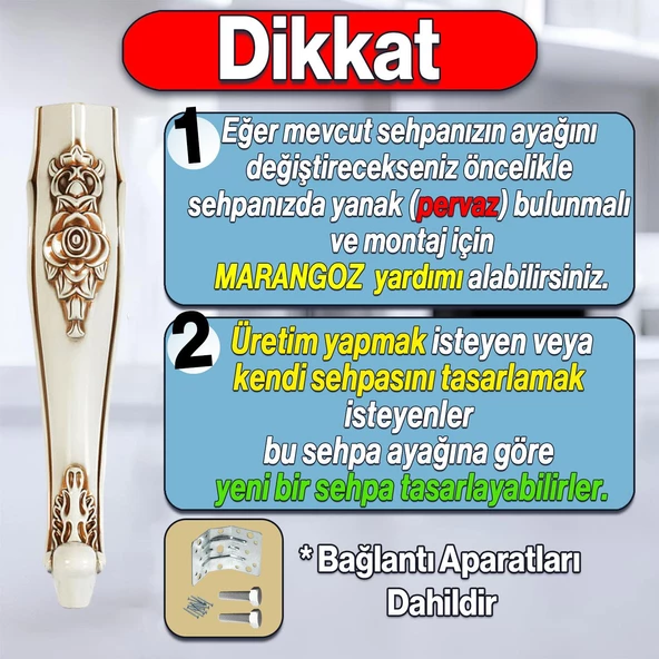 Rosa 4 Adet Plastik Sehpa Ayağı 40 cm Krem Kahverengi Renk Orta Ayak Zigon Sehpa Mobilya Ayakları - Resim 2