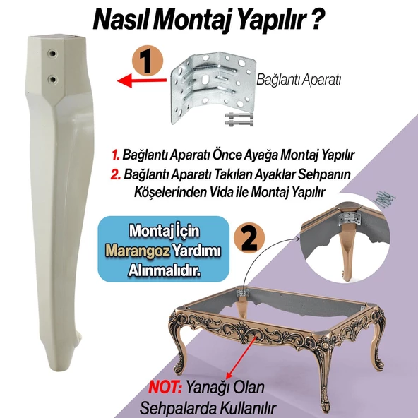 Rosa 4 Adet Plastik Sehpa Ayağı 40 cm Krem Kahverengi Renk Orta Ayak Zigon Sehpa Mobilya Ayakları - Resim 5