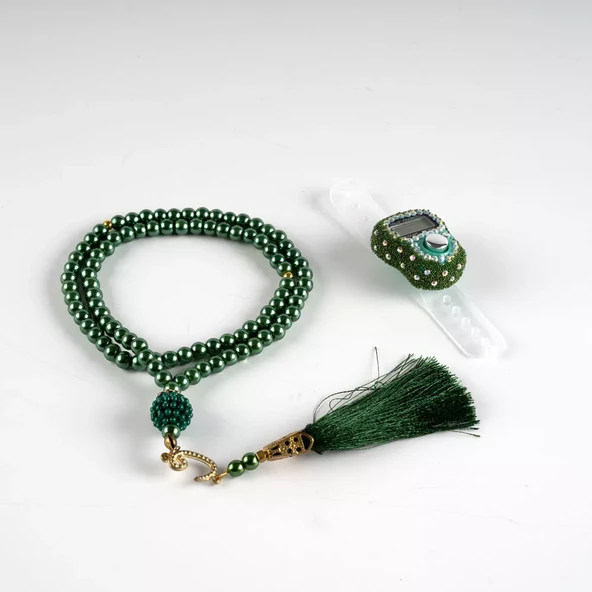 Boncuklu Zikirmatik + Tesbih Hediye Seti (Yeşil) - 2