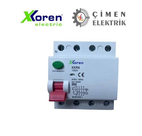 XKOREN 4X100A 30MA 6KA Kaçak Akım RÖLESİ XKR64P-30-100