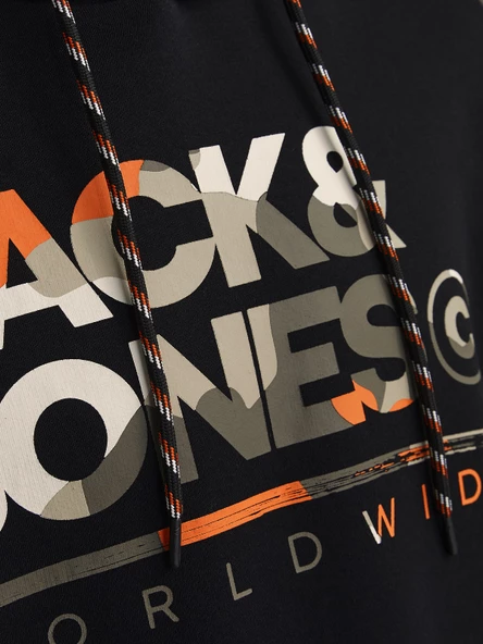 JACK JONES Yazı Baskılı Kapüşonlu Erkek Sweatshirt 12256821 - 5