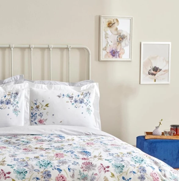 Karaca Home Floral Lila %100 Pamuk Çift Kişilik Nevresim Takımı - 3