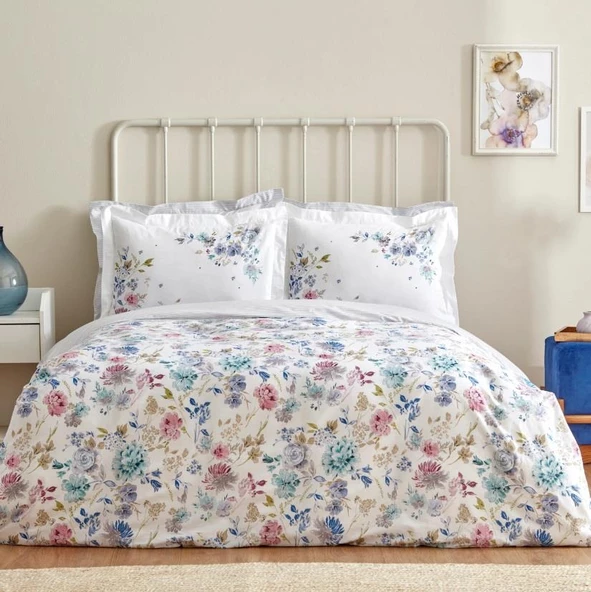 Karaca Home Floral Lila %100 Pamuk Çift Kişilik Nevresim Takımı