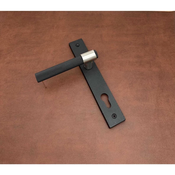 Punch Mat Siyah İnox Lüx Zamak Aynalı Çelik Kapı Kolu 1 Takım - Resim 5