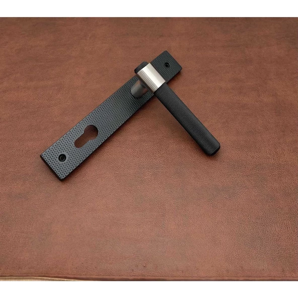 Punch Mat Siyah İnox Lüx Zamak Aynalı Çelik Kapı Kolu 1 Takım - Resim 3