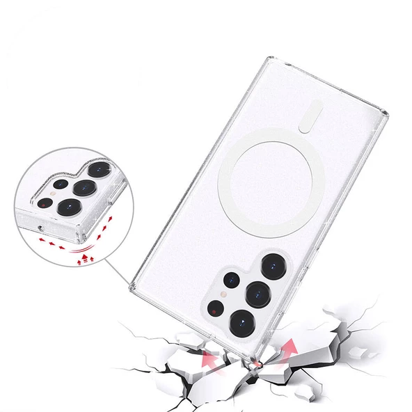 Samsung Galaxy S23 Ultra Kılıf Magsafe Şarj Özellikli Parlayan Simli Saydam Renkli Allstar Kapak - 5