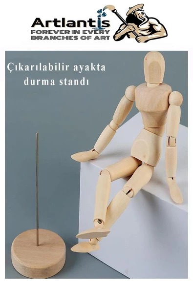 Ahşap İnsan Modeli 20 cm 1 Adet İnsan Figürlü Ahşap Model Manken Resim Ressam Eğitimi Tahta Adam Kukla Stilist - 5