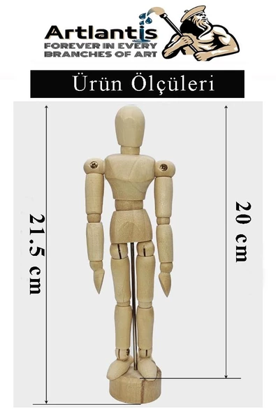Ahşap İnsan Modeli 20 cm 1 Adet İnsan Figürlü Ahşap Model Manken Resim Ressam Eğitimi Tahta Adam Kukla Stilist - 2