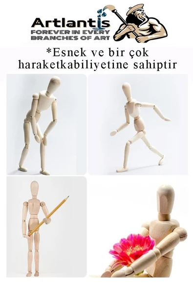 Ahşap İnsan Modeli 20 cm 1 Adet İnsan Figürlü Ahşap Model Manken Resim Ressam Eğitimi Tahta Adam Kukla Stilist - 3
