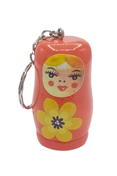 Ahşap Matruşka Bebek Anahtarlık Turuncu 5cm Büyük Boy - Resim 5