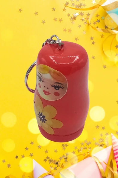 Ahşap Matruşka Bebek Anahtarlık Turuncu 5cm Büyük Boy - Resim 7