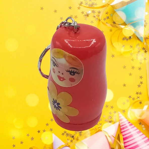 Ahşap Matruşka Bebek Anahtarlık Turuncu 5cm Büyük Boy - Resim 3