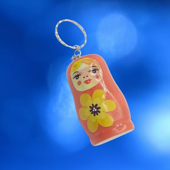 Ahşap Matruşka Bebek Anahtarlık Turuncu 5cm Büyük Boy - Resim 2