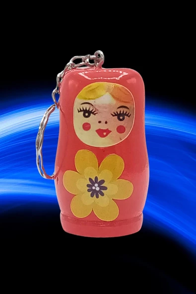 Ahşap Matruşka Bebek Anahtarlık Turuncu 5cm Büyük Boy - Resim 8