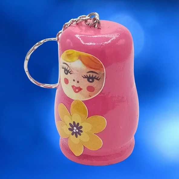 Ahşap Matruşka Bebek Anahtarlık Pembe 5cm Büyük Boy - 3