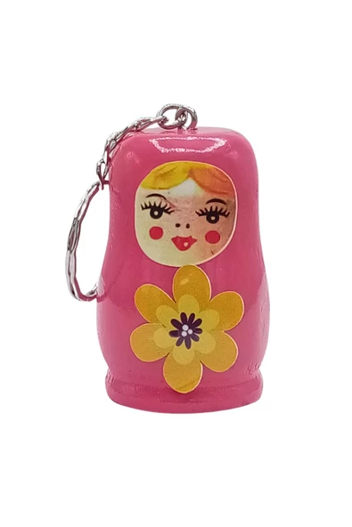 Ahşap Matruşka Bebek Anahtarlık Pembe 5cm Büyük Boy - 4