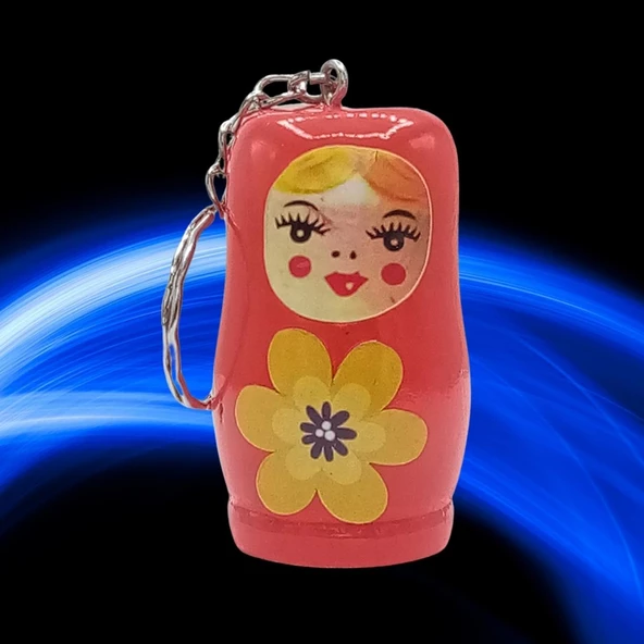 Ahşap Matruşka Bebek Anahtarlık Turuncu 5cm Büyük Boy - Resim 4