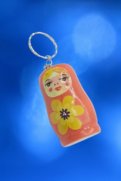 Ahşap Matruşka Bebek Anahtarlık Turuncu 5cm Büyük Boy - Resim 6