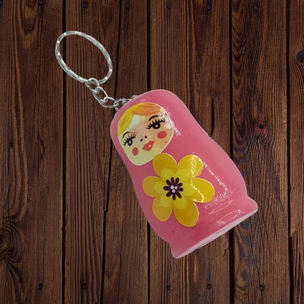 Ahşap Matruşka Bebek Anahtarlık Pembe 5cm Büyük Boy - 2