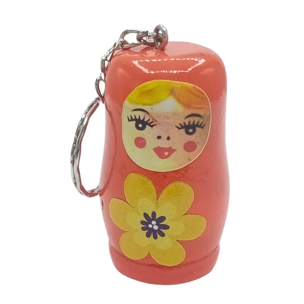 Ahşap Matruşka Bebek Anahtarlık Turuncu 5cm Büyük Boy ürün görseli