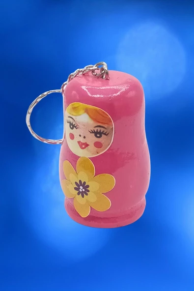 Ahşap Matruşka Bebek Anahtarlık Pembe 5cm Büyük Boy - 6