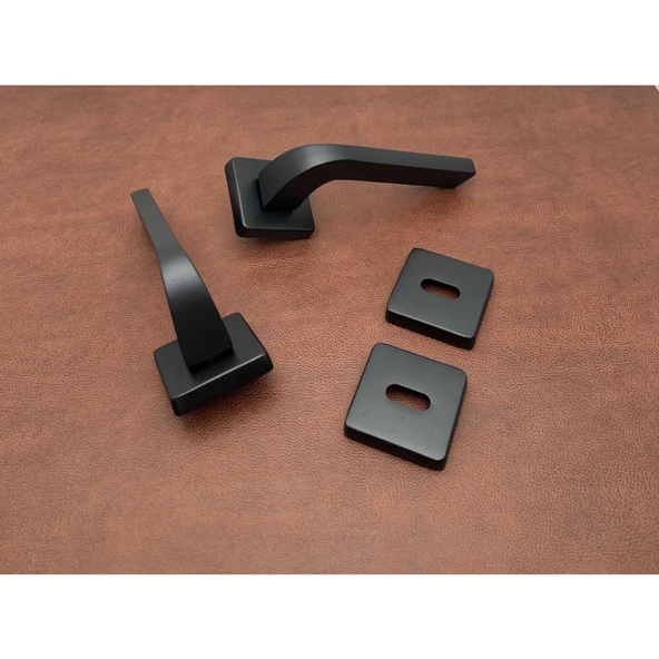 Tog Mat Siyah Kare Rozetli Oda Kapı Kolu 1 Takım - Resim 5