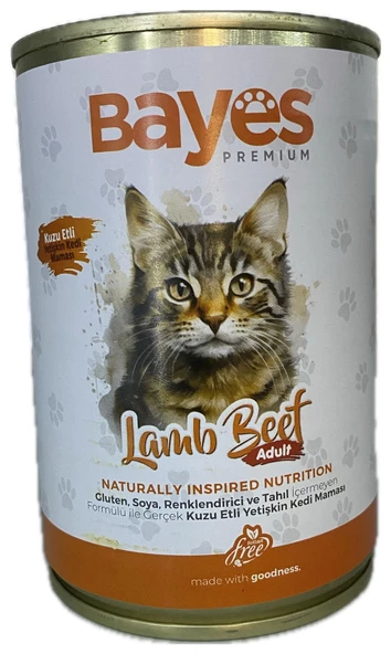 BAYES PREMİUM YETİŞKİN KEDİ YAŞ MAMA KUZU ETLİ 400GR