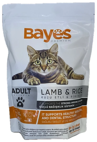 BAYES PREMİUM YETİŞKİN KEDİ KURU MAMA KUZU PİRİNÇ 400GR