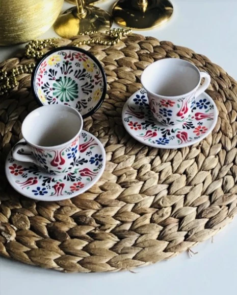 Den Tasarım Hediyelik El işlemesi 2  Kişilik Kahve Fincan Seti ve Lokumluk - 3
