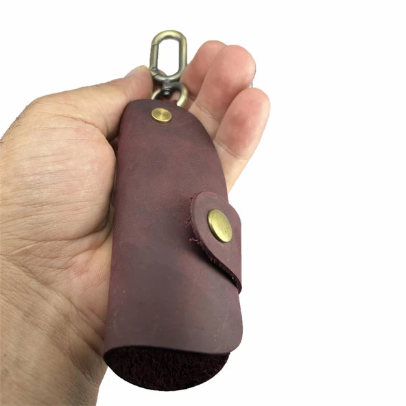 Hakiki Deri Slim Anahtarlık Crazy Bordo - 2