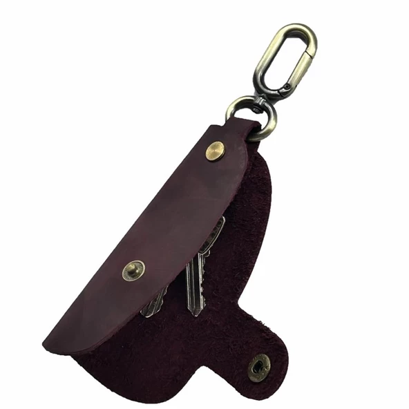 Hakiki Deri Slim Anahtarlık Crazy Bordo - 4