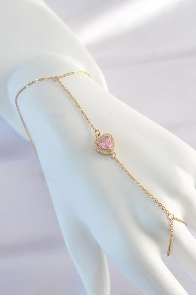 316L Çelik Gold Renk Pembe Zirkon Taşlı Kalp Model Şahmeran - TJ-SN583