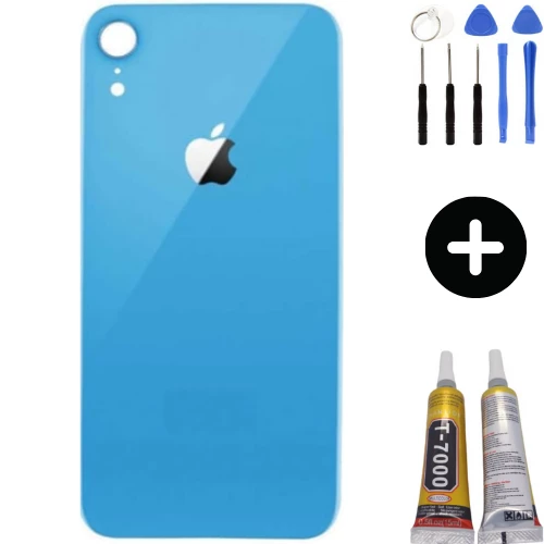 iPhone XR Uyumlu Arka Pil Batarya Kapak Mavi + Montaj Seti