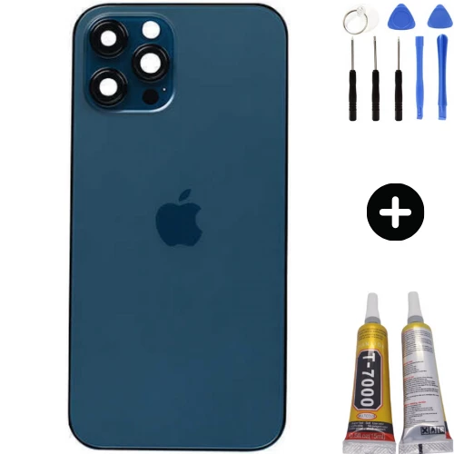 iPhone 12 Pro Max Uyumlu Arka Pil Batarya Kapak Mavi + Toz Bandı