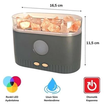 Petinka Aydınlatmalı Renkli Led Himalaya Tuzlu 200ml Hava Nemlendiricili Aromaterapi Difüzörü - 7