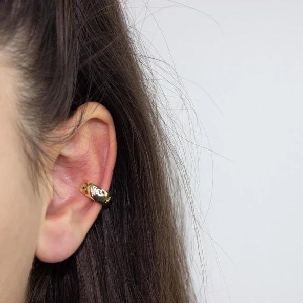 Altın Kaplama Renkli Zirkonlu Halka Ear Cuff (Kıkırdak) Küpe