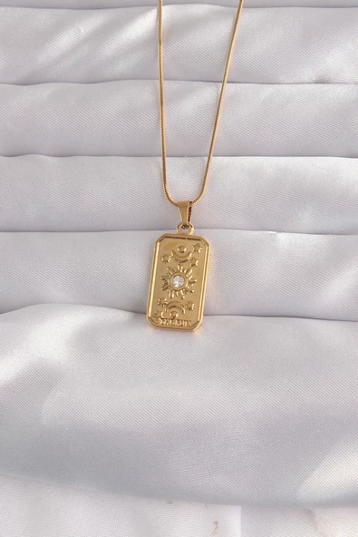 316L Çelik Gold Renk Zirkon Taşlı Aksesuarlı Vintage Kolye - TJ-BKO9056