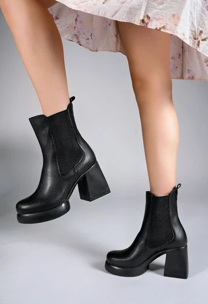 Seribo Lastikli Platform Taban 9 Cm Topuklu Kadın Bot - Resim 11