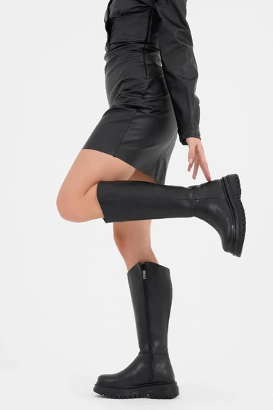 Feles Kadın Kalın ve Yüksek Taban Elastik Çizme Bot Kadın Çizme - Resim 2