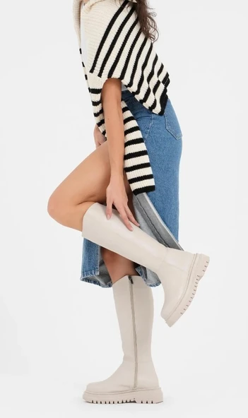 Feles Kadın Kalın ve Yüksek Taban Elastik Çizme Bot Kadın Çizme - Resim 4