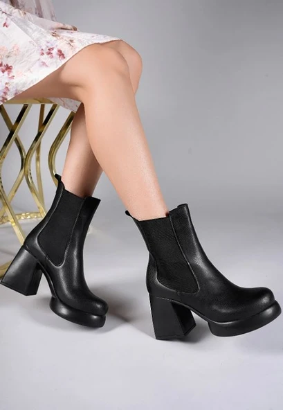 Seribo Lastikli Platform Taban 9 Cm Topuklu Kadın Bot - Resim 12