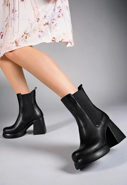 Seribo Lastikli Platform Taban 9 Cm Topuklu Kadın Bot - Resim 10