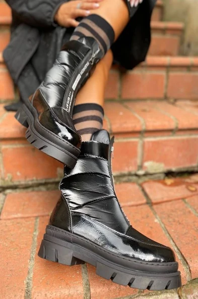 Feles Fermuar Detaylı Paraşüt Kadın Kar Botu Kauçuk Tabanlı Kadın Bot ürün görseli 1