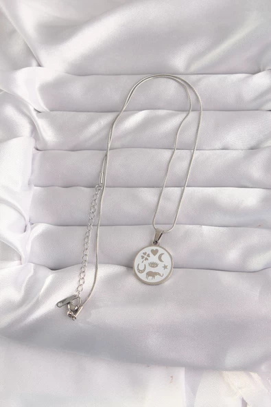316L Çelik Gümüş Renk Beyaz Mineli Karışık Figürlü Tarot Kolye - TJ-BKO9052 - 2